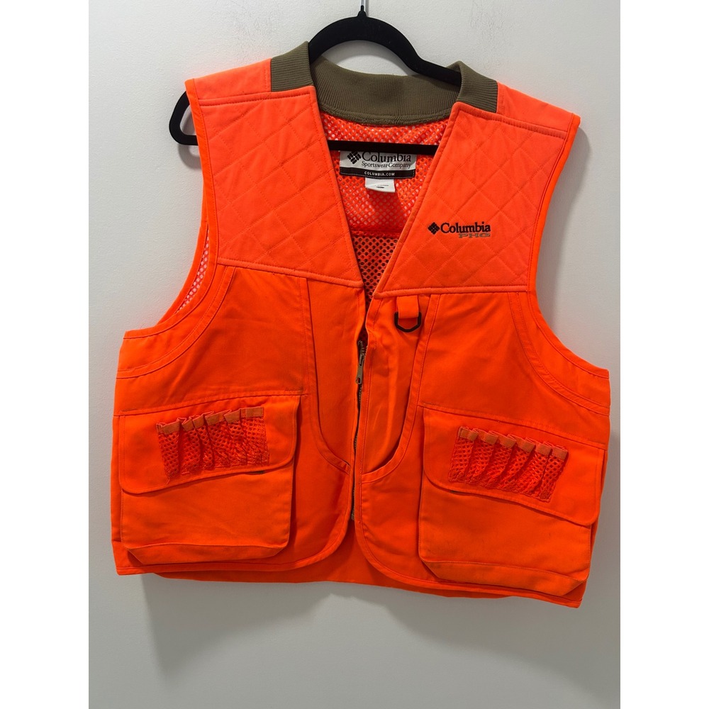 Columbia PHG Mens Blaze Orange Upland Hunting Vest Game Bag Shell Loops Large